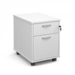 Mobile 2 drawer pedestal with silver handles 600mm deep - white R2MWH