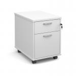 Mobile 2 drawer pedestal with silver handles 600mm deep - white R2MWH