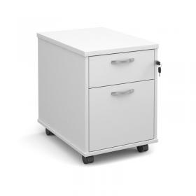 Mobile 2 drawer pedestal with silver handles 600mm deep - white R2MWH