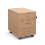 Mobile 3 drawer pedestal with silver handles 600mm deep - beech R3MB