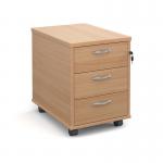 Mobile 3 drawer pedestal with silver handles 600mm deep - beech R3MB