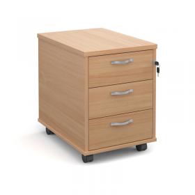 Mobile 3 drawer pedestal with silver handles 600mm deep - beech R3MB