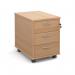 Mobile 3 drawer pedestal with silver handles 600mm deep - beech R3MB