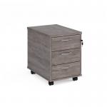 Mobile 3 drawer pedestal with silver handles 600mm deep - grey oak R3MGO