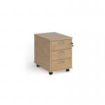 Mobile 3 drawer pedestal with silver handles 600mm deep - Kendal Oak R3MKO