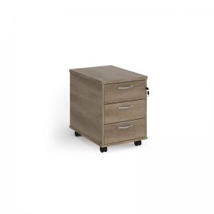 Mobile 3 drawer pedestal with silver handles 600mm deep - Nebraska Oak