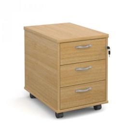 Mobile 3 drawer pedestal with silver handles 600mm deep - oak R3MO