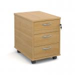 Mobile 3 drawer pedestal with silver handles 600mm deep - oak R3MO