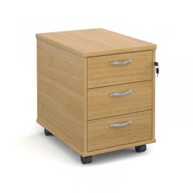 Mobile 3 drawer pedestal with silver handles 600mm deep - oak R3MO