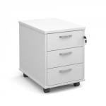 Mobile 3 drawer pedestal with silver handles 600mm deep - white R3MWH