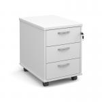 Mobile 3 drawer pedestal with silver handles 600mm deep - white R3MWH