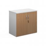 Duo double door cupboard 740mm high with 1 shelf - white with beech doors R740DD-WHB