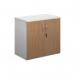 Duo double door cupboard 740mm high with 1 shelf - white with beech doors R740DD-WHB