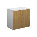 Duo double door cupboard 740mm high with 1 shelf - white with oak doors R740DD-WHO