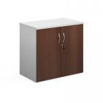 Duo double door cupboard 740mm high with 1 shelf - white with walnut doors R740DD-WHW