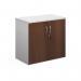 Duo double door cupboard 740mm high with 1 shelf - white with walnut doors R740DD-WHW