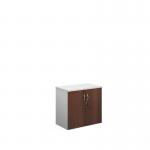 Duo double door cupboard 740mm high with 1 shelf - white with walnut doors R740DD-WHW