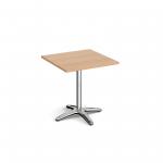 Roma square dining table with 4 leg chrome base 700mm - beech