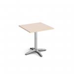 Roma square dining table with 4 leg chrome base 700mm - maple