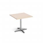 Roma square dining table with 4 leg chrome base 800mm - maple