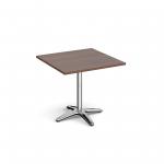 Roma square dining table with 4 leg chrome base 800mm - walnut