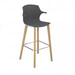 Roscoe high stool with natural oak legs and plastic shell with arms - charcoal grey ROS01-HSA-CG