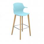 Roscoe high stool with natural oak legs and plastic shell with arms - ice blue ROS01-HSA-IB