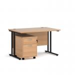Maestro 25 straight desk 1200mm x 800mm with black cantilever frame and 2 drawer pedestal - beech