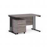 Maestro 25 straight desk 1200mm x 800mm with black cantilever frame and 2 drawer pedestal - grey oak SBK212GO