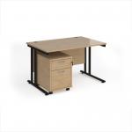 Maestro 25 straight desk 1200mm x 800mm with black cantilever frame and 2 drawer pedestal - Kendal Oak SBK212KO