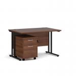 Maestro 25 straight desk 1200mm x 800mm with black cantilever frame and 2 drawer pedestal - walnut SBK212W