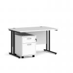 Maestro 25 straight desk 1200mm x 800mm with black cantilever frame and 2 drawer pedestal - white SBK212WH
