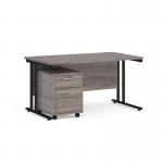 Maestro 25 straight desk 1400mm x 800mm with black cantilever frame and 2 drawer pedestal - grey oak SBK214GO