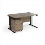 Maestro 25 straight desk 1400mm x 800mm with black cantilever frame and 2 drawer pedestal - Nebraska Oak SBK214NO