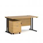 Maestro 25 straight desk 1400mm x 800mm with black cantilever frame and 2 drawer pedestal - oak SBK214O