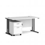 Maestro 25 straight desk 1400mm x 800mm with black cantilever frame and 2 drawer pedestal - white SBK214WH