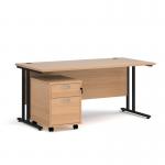 Maestro 25 straight desk 1600mm x 800mm with black cantilever frame and 2 drawer pedestal - beech