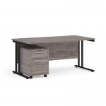 Maestro 25 straight desk 1600mm x 800mm with black cantilever frame and 2 drawer pedestal - grey oak SBK216GO
