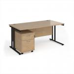 Maestro 25 straight desk 1600mm x 800mm with black cantilever frame and 2 drawer pedestal - Kendal Oak SBK216KO