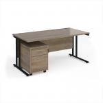 Maestro 25 straight desk 1600mm x 800mm with black cantilever frame and 2 drawer pedestal - Nebraska Oak SBK216NO