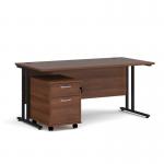 Maestro 25 straight desk 1600mm x 800mm with black cantilever frame and 2 drawer pedestal - walnut SBK216W