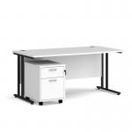 Maestro 25 straight desk 1600mm x 800mm with black cantilever frame and 2 drawer pedestal - white SBK216WH