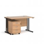 Maestro 25 straight desk 1200mm x 800mm with black cantilever frame and 3 drawer pedestal - beech SBK312B