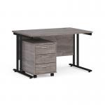 Maestro 25 straight desk 1200mm x 800mm with black cantilever frame and 3 drawer pedestal - grey oak SBK312GO