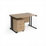 Maestro 25 straight desk 1200mm x 800mm with black cantilever frame and 3 drawer pedestal - Kendal Oak SBK312KO