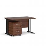 Maestro 25 straight desk 1200mm x 800mm with black cantilever frame and 3 drawer pedestal - walnut SBK312W