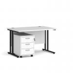 Maestro 25 straight desk 1200mm x 800mm with black cantilever frame and 3 drawer pedestal - white SBK312WH