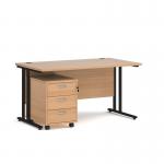Maestro 25 straight desk 1400mm x 800mm with black cantilever frame and 3 drawer pedestal - beech