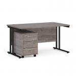 Maestro 25 straight desk 1400mm x 800mm with black cantilever frame and 3 drawer pedestal - grey oak SBK314GO