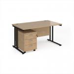 Maestro 25 straight desk 1400mm x 800mm with black cantilever frame and 3 drawer pedestal - Kendal Oak SBK314KO